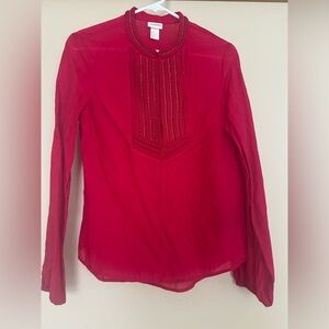 H&M red tuxedo shirt with gold threading.
